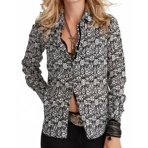 NEW CINO crinkle button front floral blouse in navajo